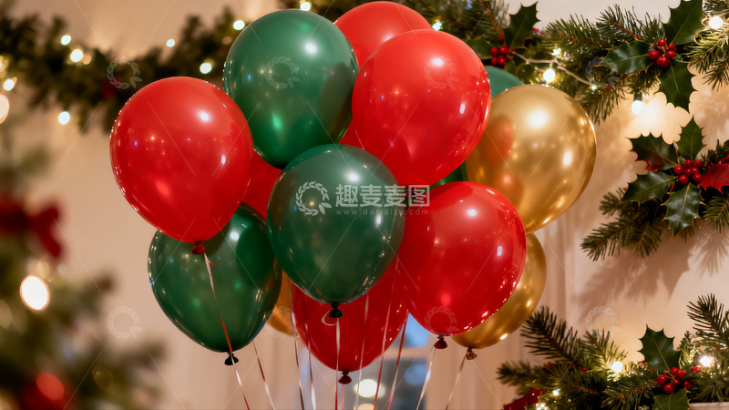 高清大图下载【趣麦麦图】圣诞装饰气球与绿植