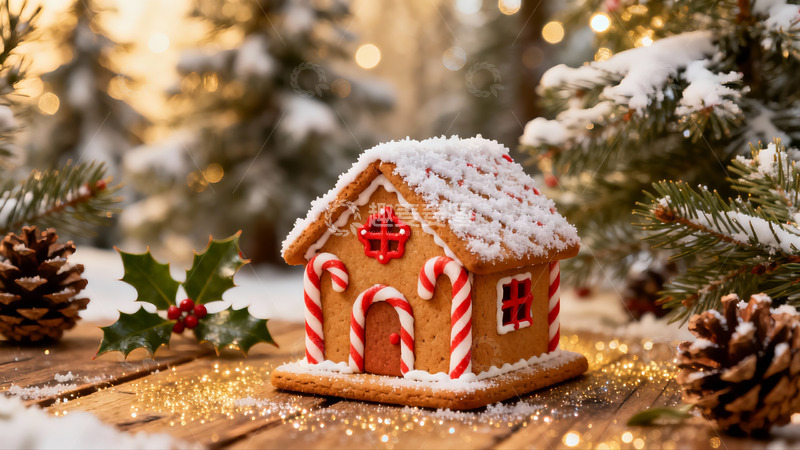 高清大图下载【趣麦麦图】圣诞姜饼屋雪景装饰