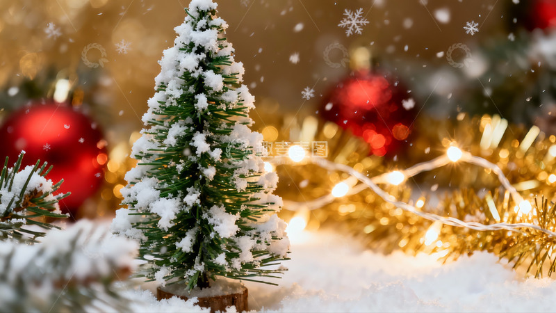 高清大图下载【趣麦麦图】圣诞雪景装饰树