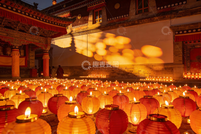 高清大图下载【趣麦麦图】寺庙夜景灯笼祈福