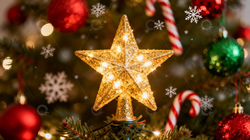 高清大图下载【趣麦麦图】圣诞树顶星装饰特写