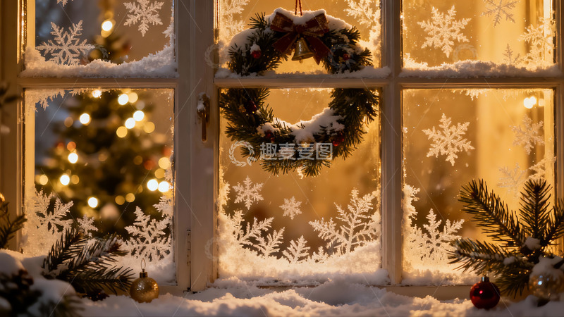 高清大图下载【趣麦麦图】圣诞窗景雪夜温馨