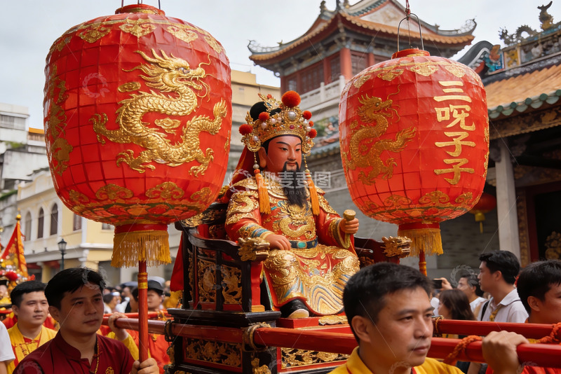 高清大图下载【趣麦麦图】传统节日庆典抬神像游行