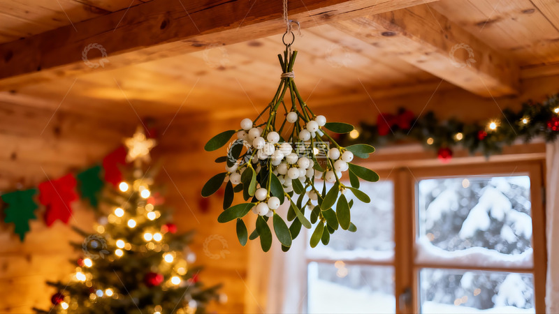 高清大图下载【趣麦麦图】圣诞槲寄生与温馨室内装饰