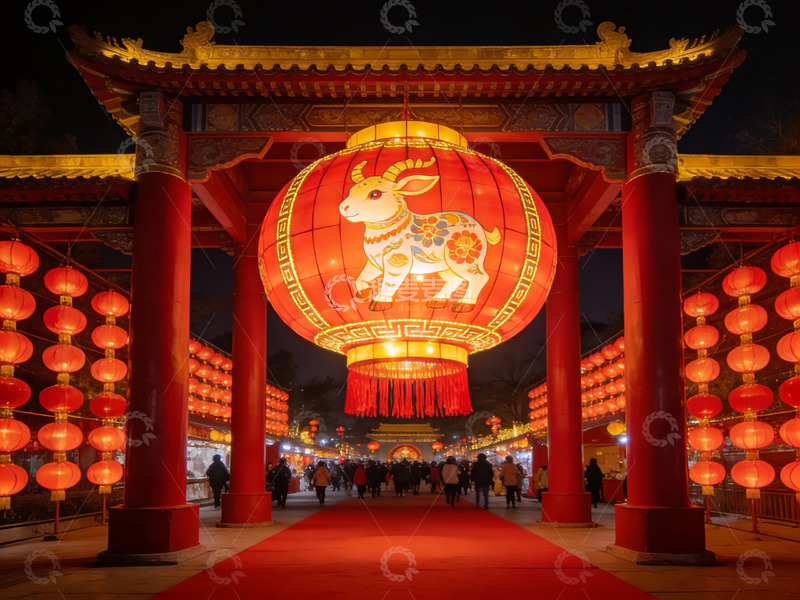 高清大图下载【趣麦麦图】夜游中式灯笼长廊人潮涌动