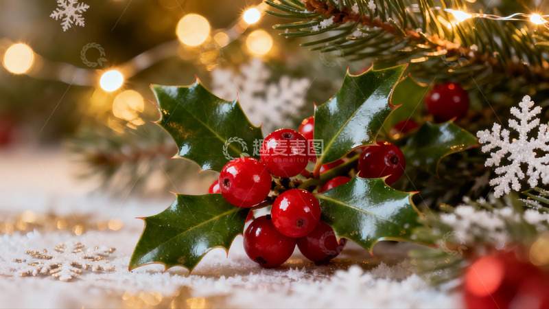 高清大图下载【趣麦麦图】圣诞浆果与松枝装饰