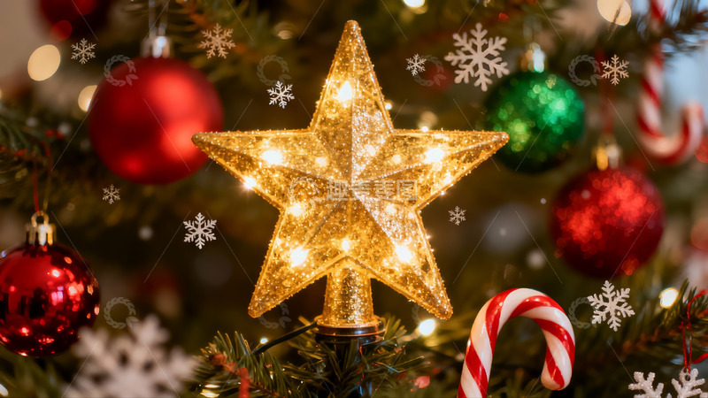 高清大图下载【趣麦麦图】圣诞树顶星装饰特写