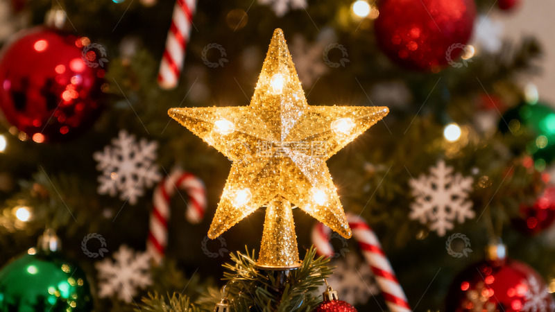 高清大图下载【趣麦麦图】圣诞树顶星装饰特写