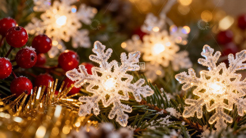 高清大图下载【趣麦麦图】圣诞装饰雪花与浆果
