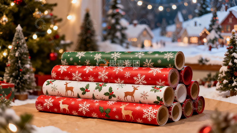 高清大图下载【趣麦麦图】圣诞包装纸与节日装饰