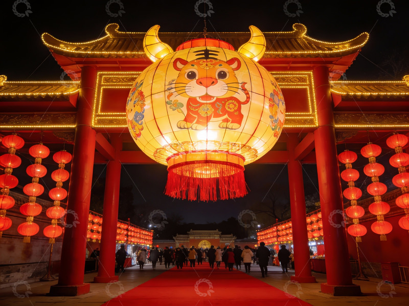 高清大图下载【趣麦麦图】夜游灯笼节古建筑入口