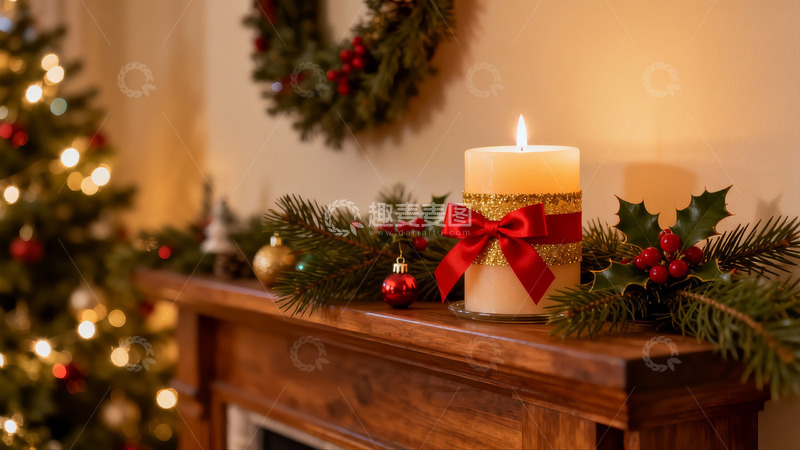 高清大图下载【趣麦麦图】圣诞壁炉装饰温馨节日氛围