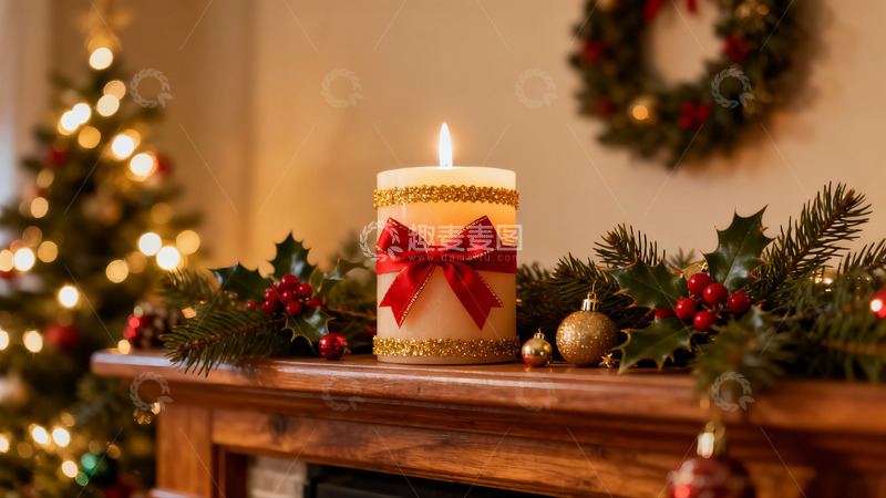 高清大图下载【趣麦麦图】圣诞烛光装饰温馨节日氛围