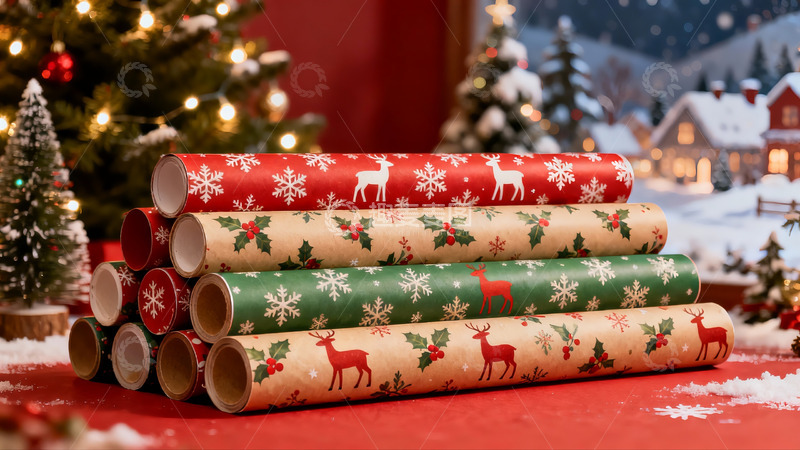 高清大图下载【趣麦麦图】圣诞包装纸堆叠节日氛围浓厚