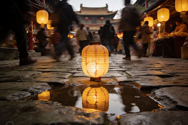 高清大图下载【趣麦麦图】古街夜景灯笼映水行人