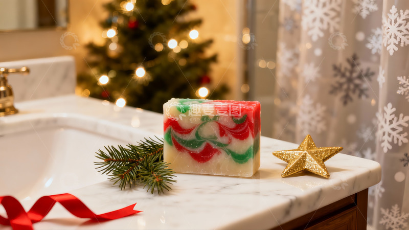 高清大图下载【趣麦麦图】圣诞装饰香皂浴室场景