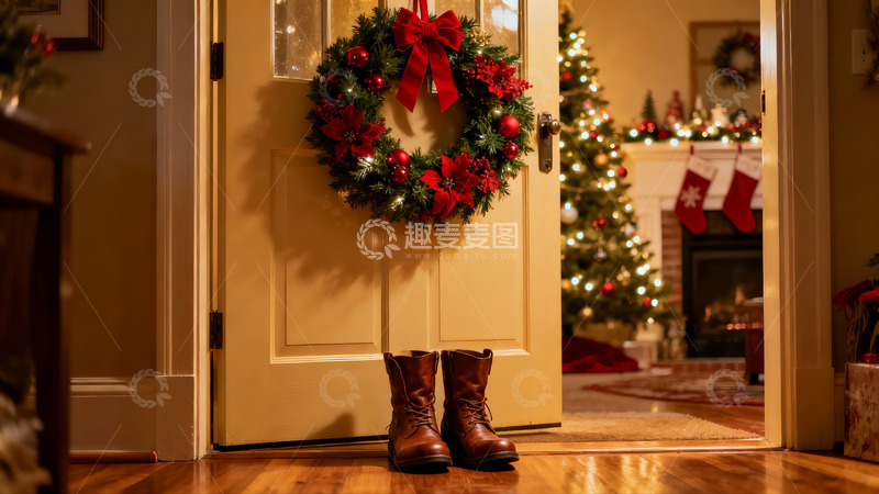 高清大图下载【趣麦麦图】圣诞门环与室内节日装饰