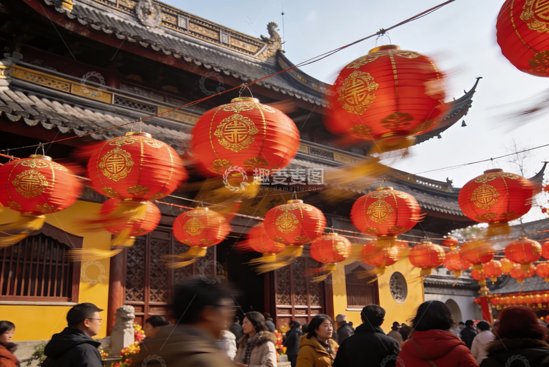高清大图下载【趣麦麦图】古建筑前挂红灯笼迎新春