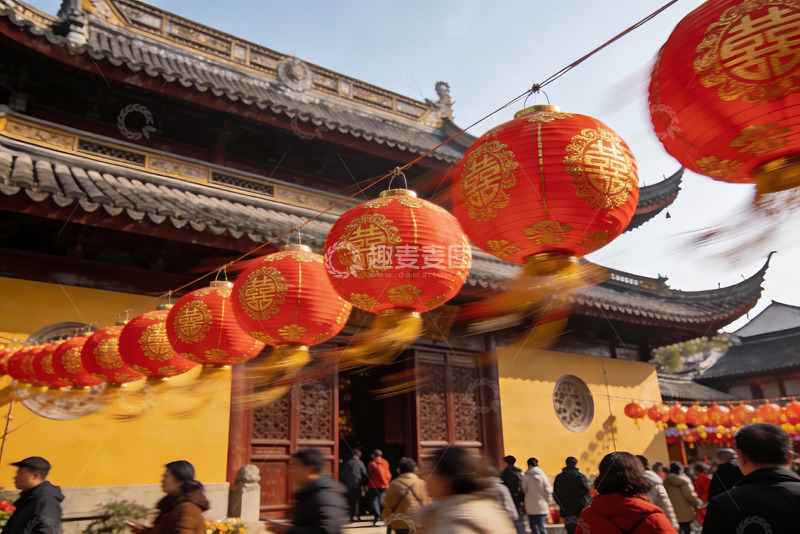 高清大图下载【趣麦麦图】古建筑前挂红灯笼迎新年