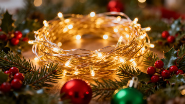 圣诞灯饰与绿植装饰