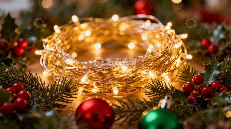 高清大图下载【趣麦麦图】圣诞灯饰与绿植装饰