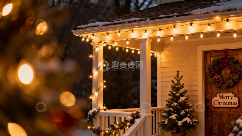 高清大图下载【趣麦麦图】雪夜圣诞装饰房屋