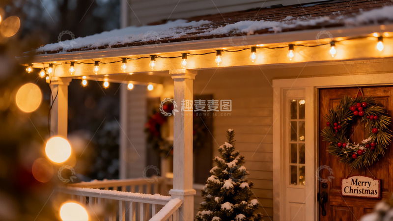 高清大图下载【趣麦麦图】雪夜圣诞门廊灯光装饰