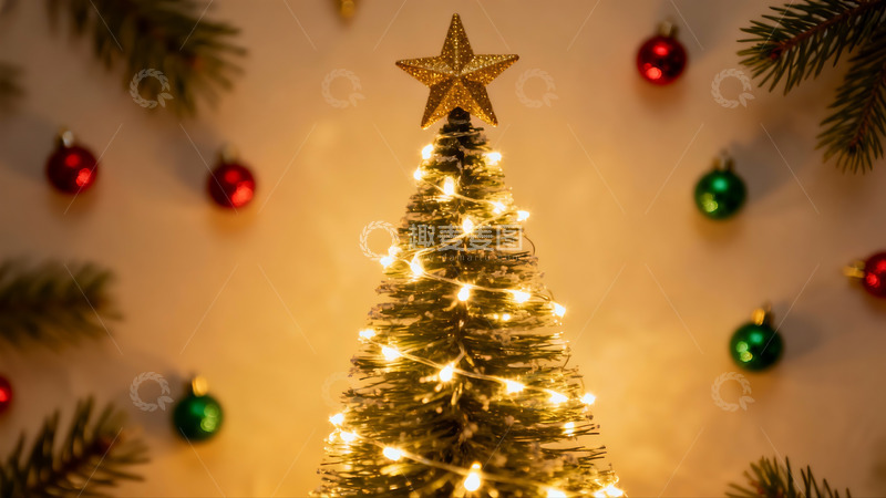 高清大图下载【趣麦麦图】圣诞树灯光闪烁节日氛围浓厚
