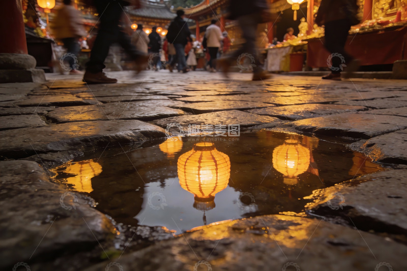 高清大图下载【趣麦麦图】古街夜景灯笼倒影