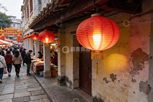 古街灯笼高挂游人如织