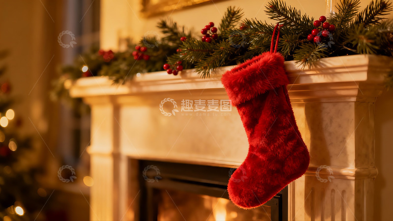 高清大图下载【趣麦麦图】圣诞壁炉挂袜节日装饰