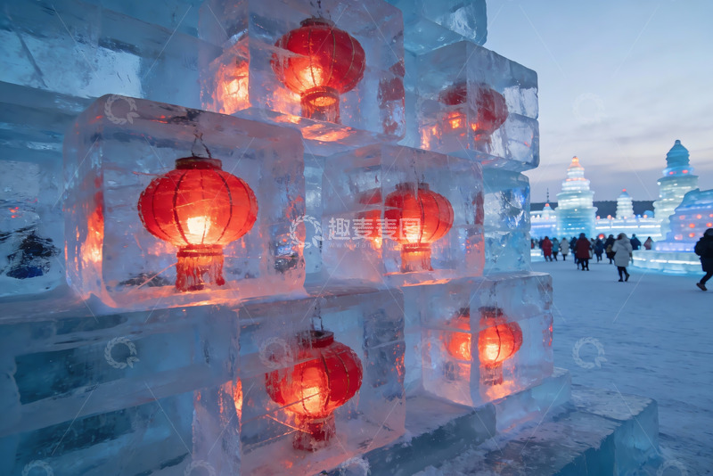 高清大图下载【趣麦麦图】冰灯灯笼夜景