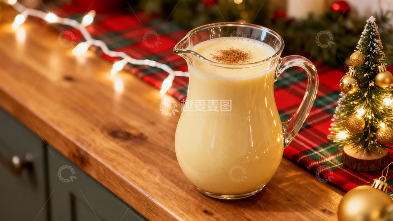 高清大图下载【趣麦麦图】节日餐桌上的蛋酒与装饰