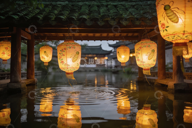 高清大图下载【趣麦麦图】古亭水畔灯笼夜景