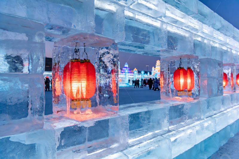 高清大图下载【趣麦麦图】冰雕灯笼夜景