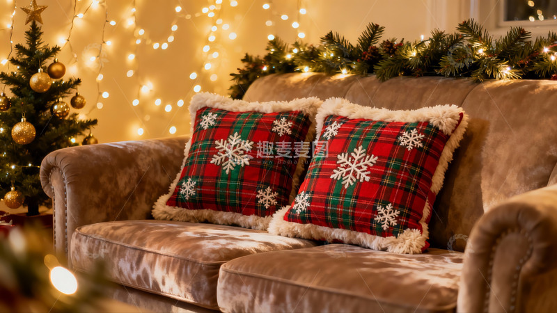 高清大图下载【趣麦麦图】圣诞装饰沙发温馨场景