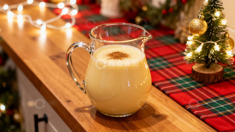 高清大图下载【趣麦麦图】节日餐桌上的蛋酒与圣诞树