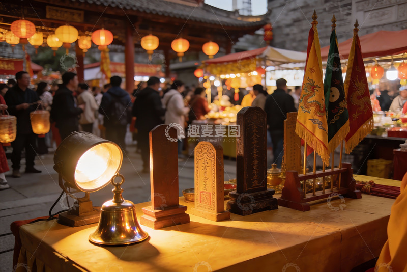 高清大图下载【趣麦麦图】夜市庙会灯火辉煌人群熙攘