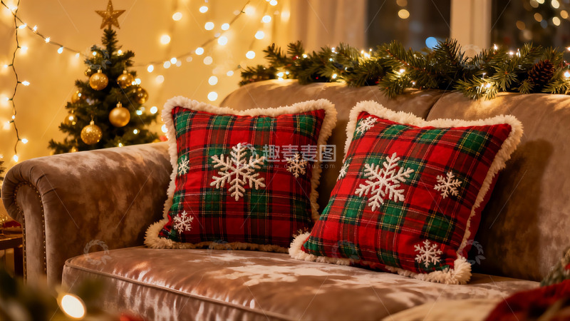 高清大图下载【趣麦麦图】圣诞装饰沙发温馨场景