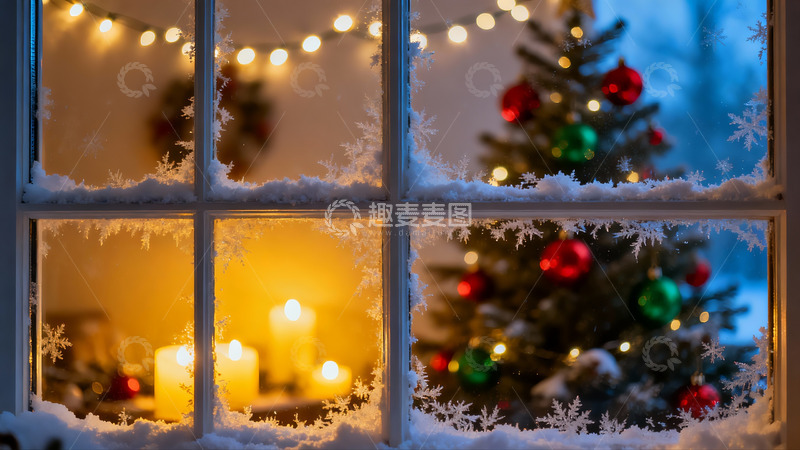 高清大图下载【趣麦麦图】窗内圣诞树窗外雪景
