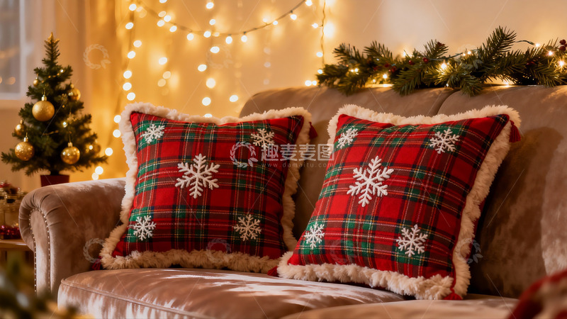 高清大图下载【趣麦麦图】圣诞装饰沙发温馨场景