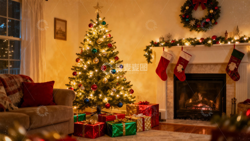 高清大图下载【趣麦麦图】温馨圣诞夜客厅场景