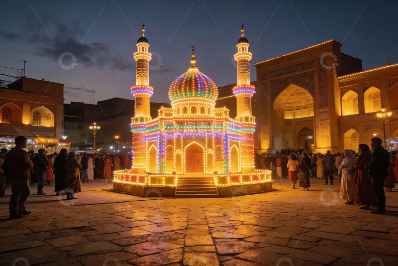 高清大图下载【趣麦麦图】夜幕下的灯光建筑与人群