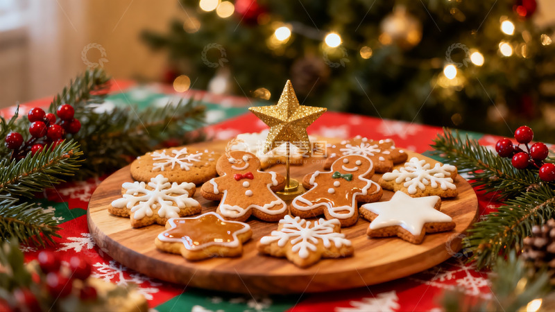 高清大图下载【趣麦麦图】圣诞姜饼与节日装饰摆盘