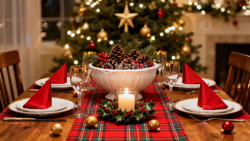 高清大图下载【趣麦麦图】圣诞餐桌布置温馨节日氛围