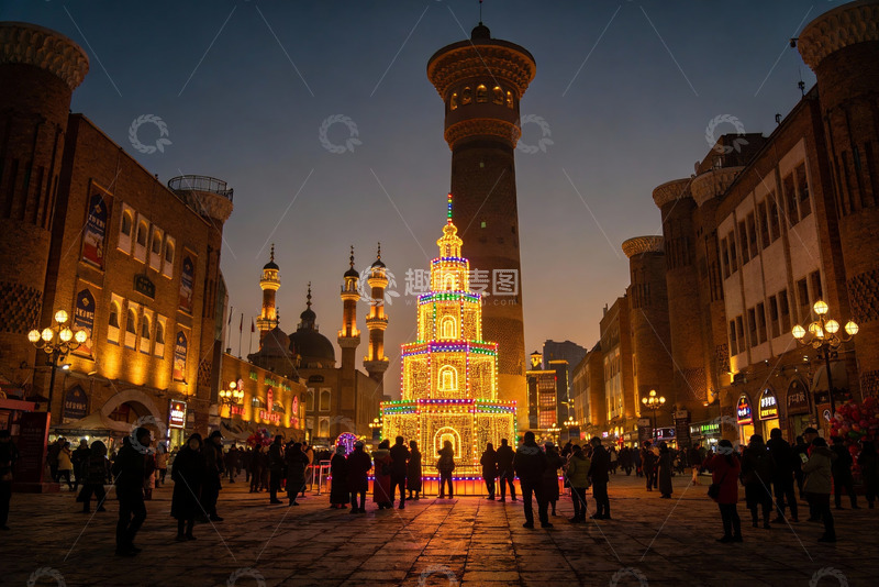 高清大图下载【趣麦麦图】夜幕下的灯光节庆广场