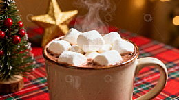 热巧克力配棉花糖圣诞氛围