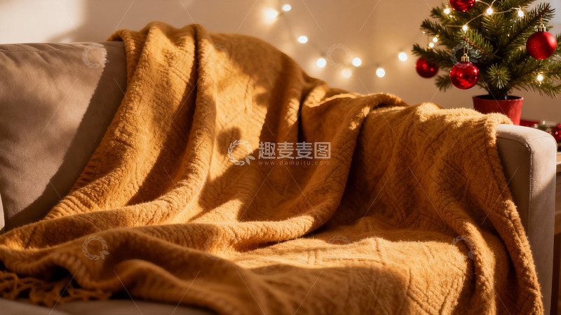 高清大图下载【趣麦麦图】温暖毛毯圣诞树下的温馨角落