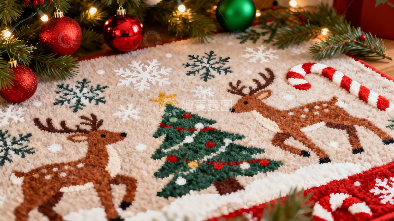 高清大图下载【趣麦麦图】圣诞地毯与装饰松枝