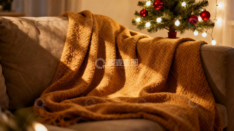 高清大图下载【趣麦麦图】圣诞树旁的温暖毯子